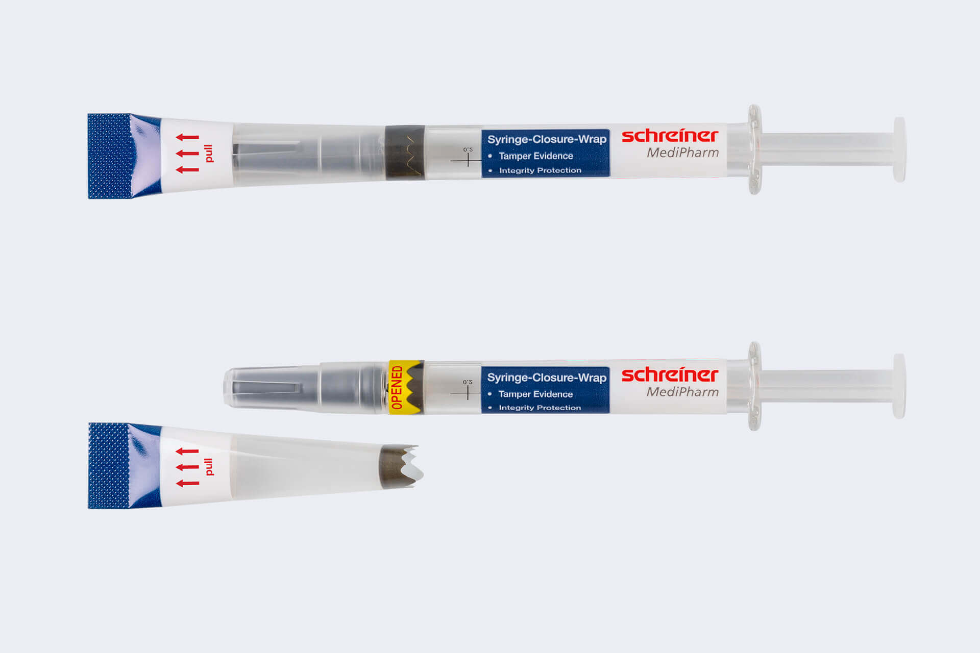 Syringe-Closure-Wrap protects the integrity of the syringe and irreversibly indicates its first opening.