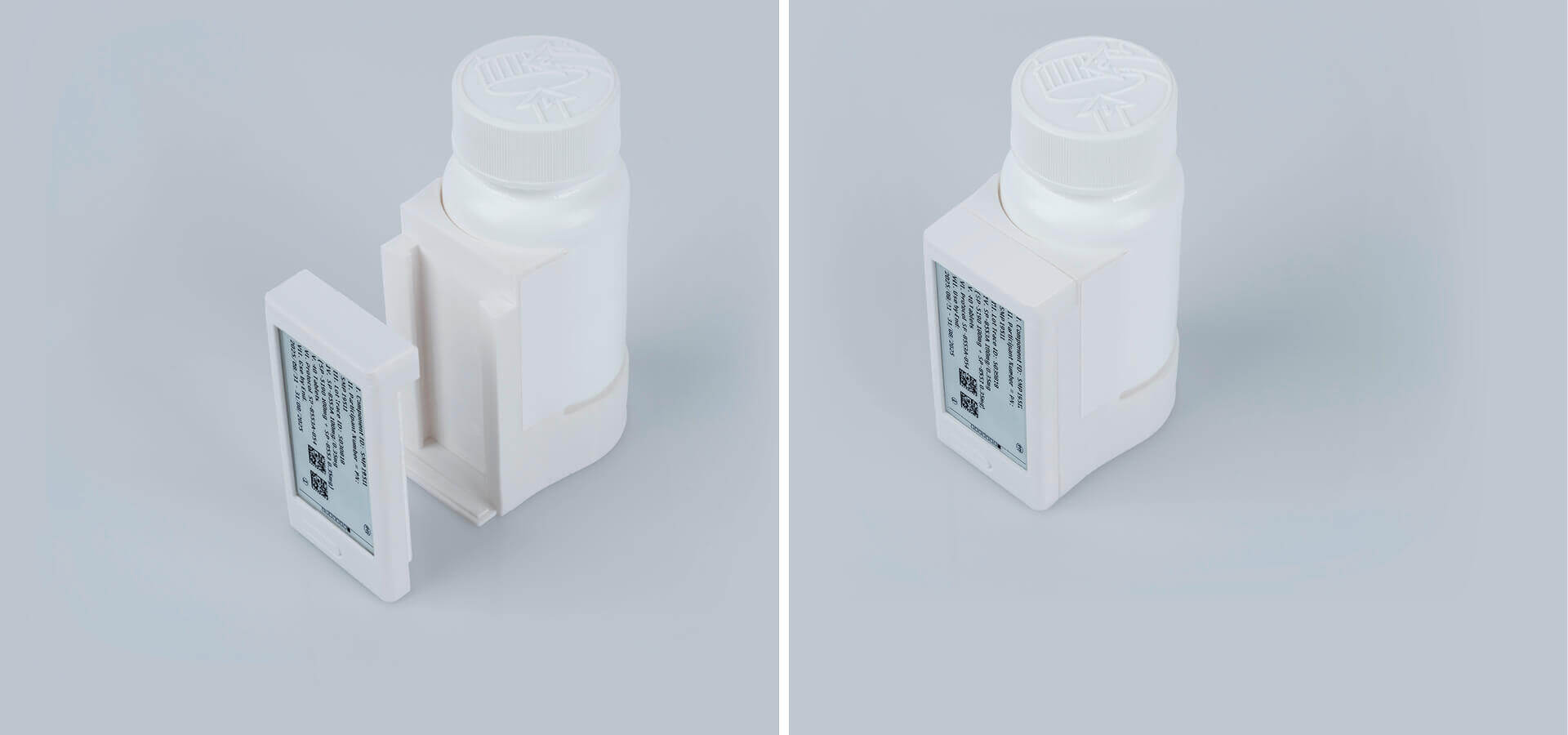 A reusable plastic adapter system enables the Digital Display Label to be connected to the respective packaging form.