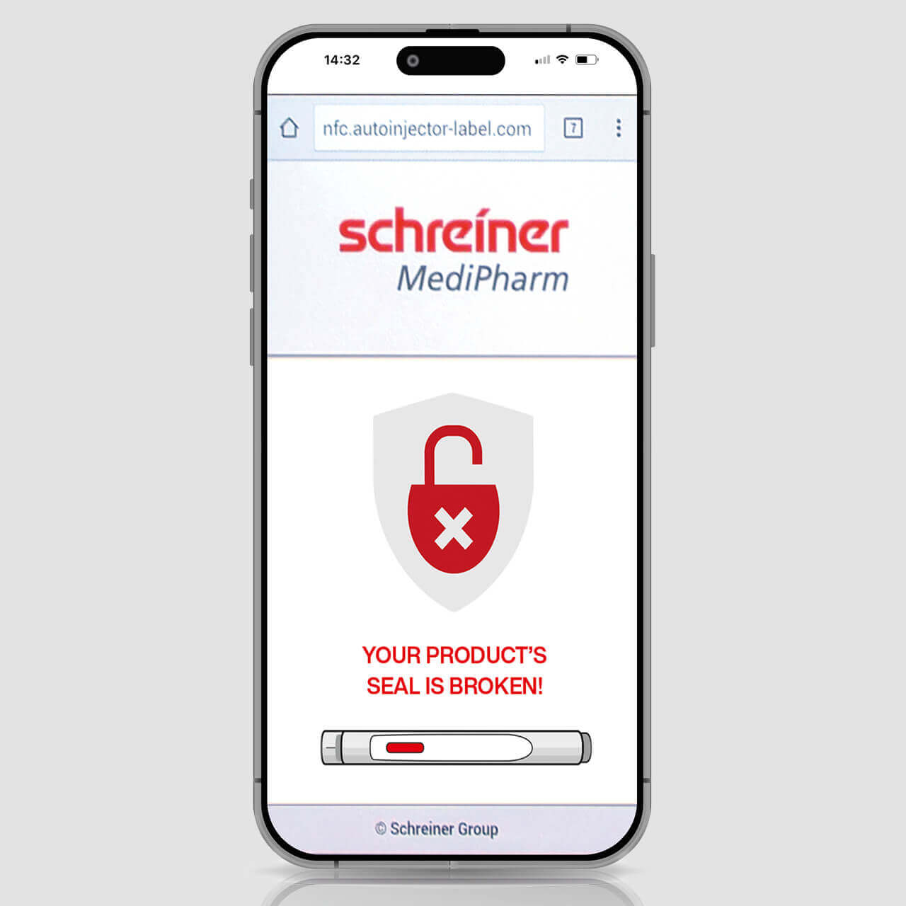 If the injection device has been opened before, the smartphone will indicate that when reading the NFC label.