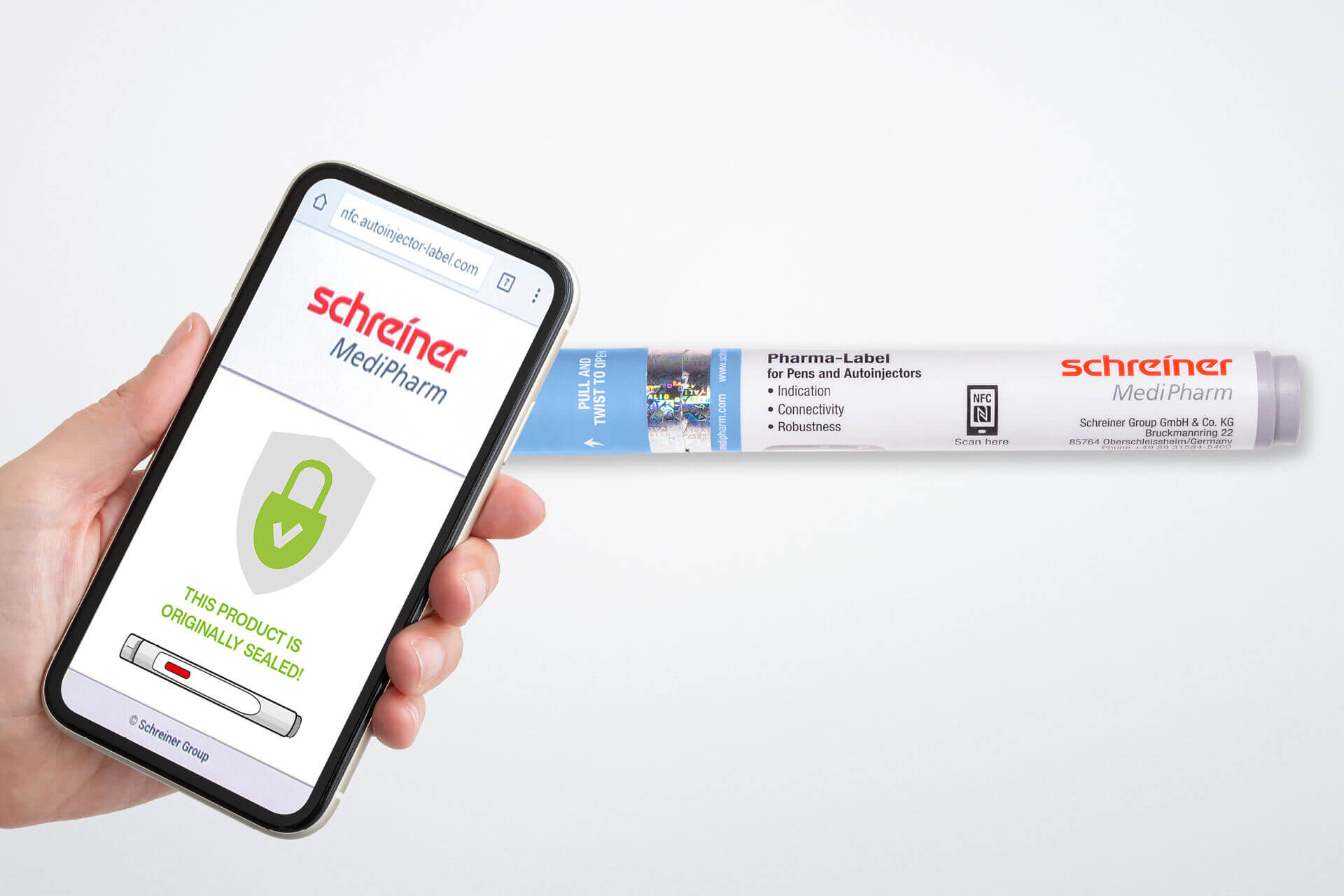 Safe injection at a glance: The NFC label enables quick authentication, indicating if the injection device is intact.