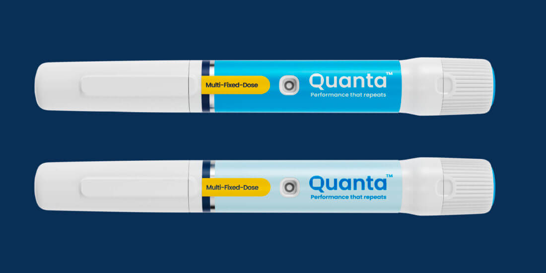 Der Quanta™-Pen von SHL Medical zur Gewichtsregulierung wird durch ein Spezial-Label von Schreiner MediPharm funktional und digital erweitert.